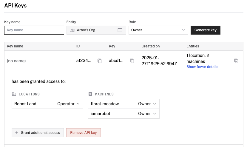 Additional details for a key